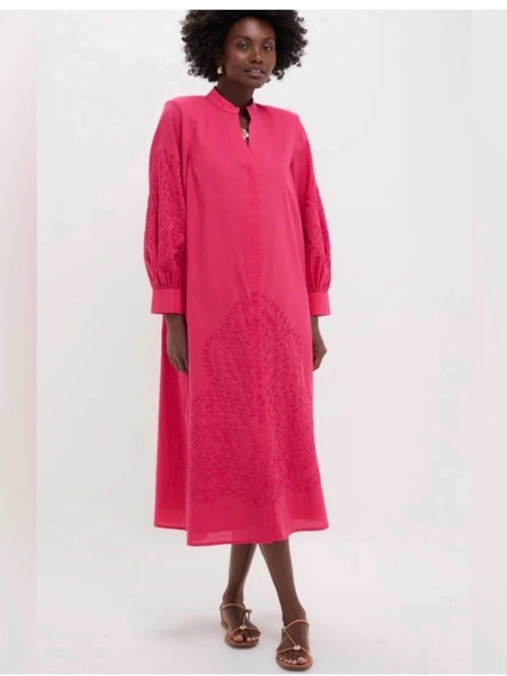 Hyacinth House Tuckernuck Guava Embroidered Wisteria Caftan Midi Dress Small